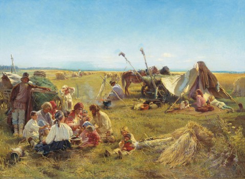 Boerenmaaltijd tijdens de oogst (1871, Makovski)