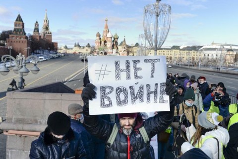 Anti-oorlog-protesten in Moskou 27 feb 2022